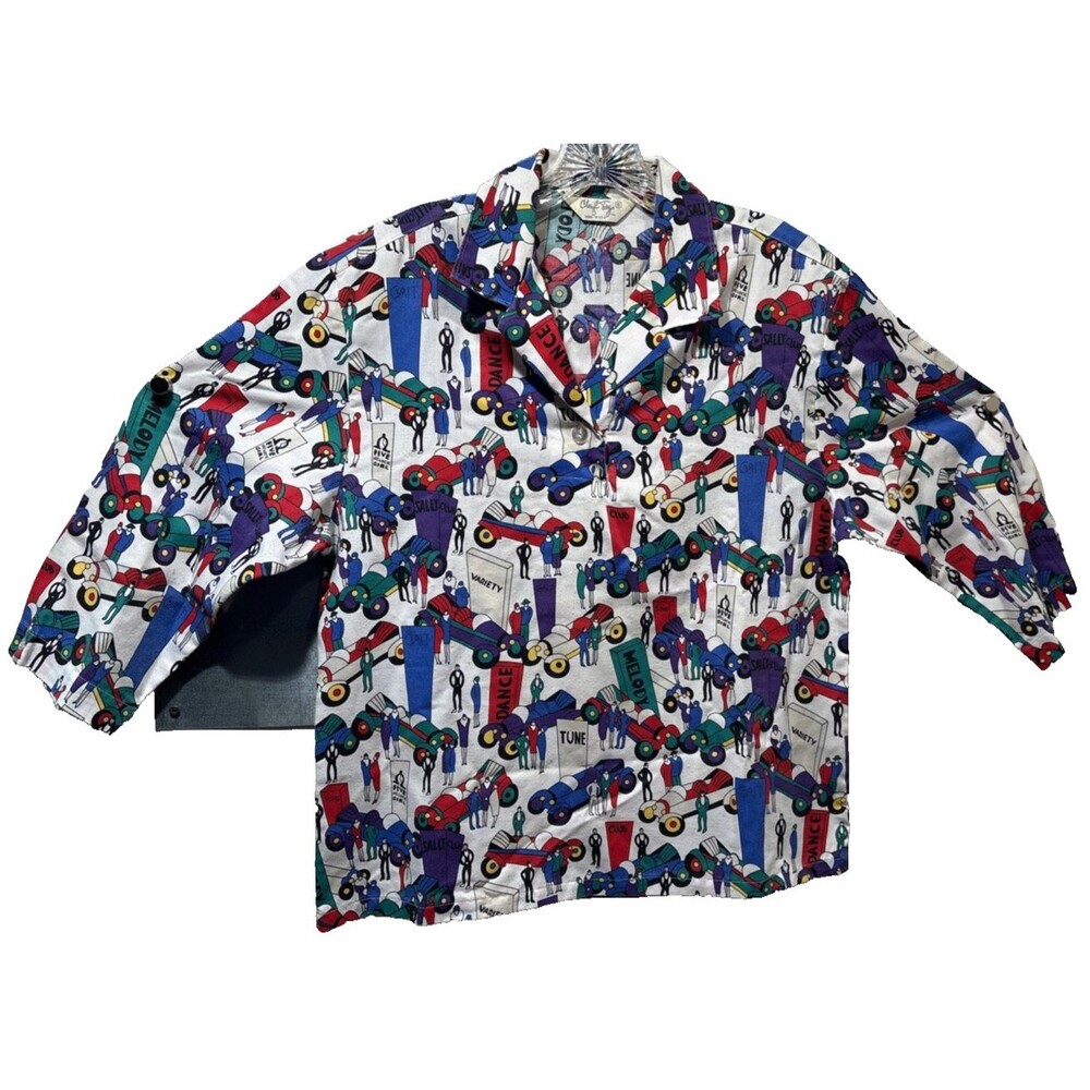 Vintage Cheryl Tiegs Sears Button Up Shirt Women sz 8 Stylized Print 1/2 Sleeve - Picture 2 of 16